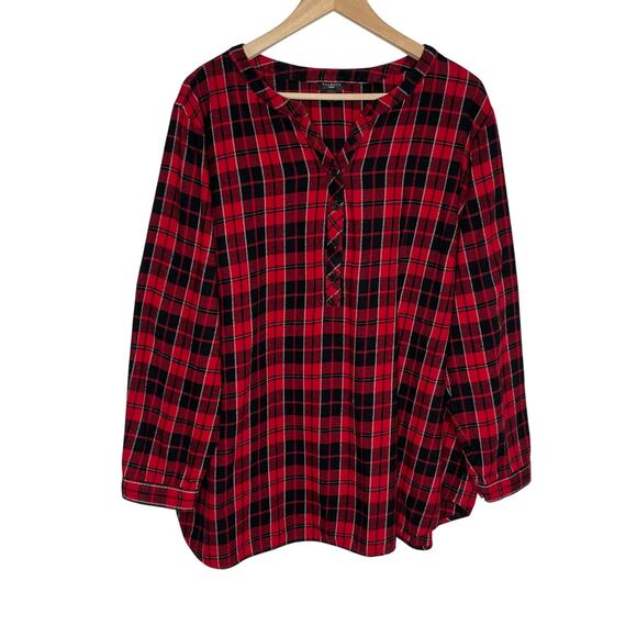 Talbots Long Sleeve Popover Flannel Top Womens 3X Red Black Plaid Cotton - Picture 2 of 8
